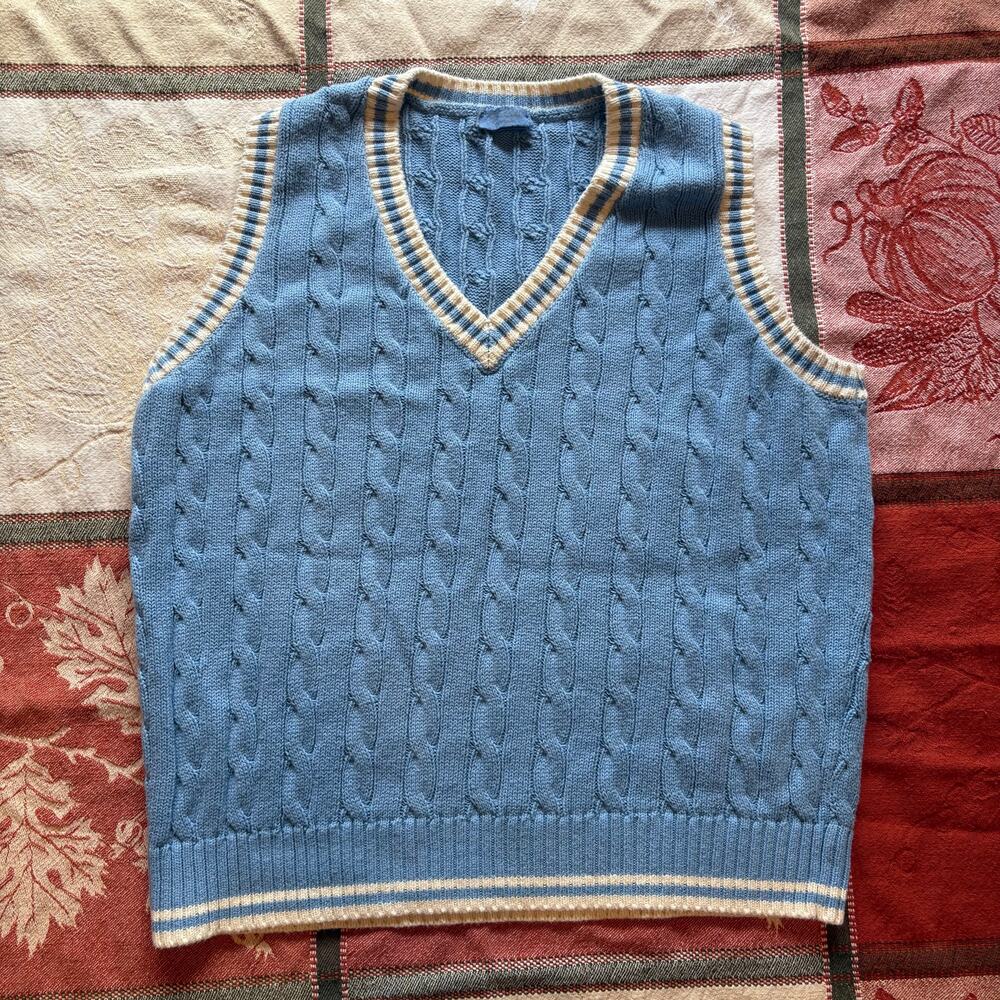 John Galt Light Blue Cable Knit Sweater Vest OS